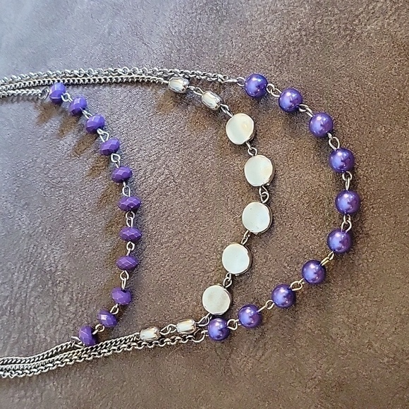 3/$30 PURPLE Beaded Layered Chain Necklace - Picture 3 of 9